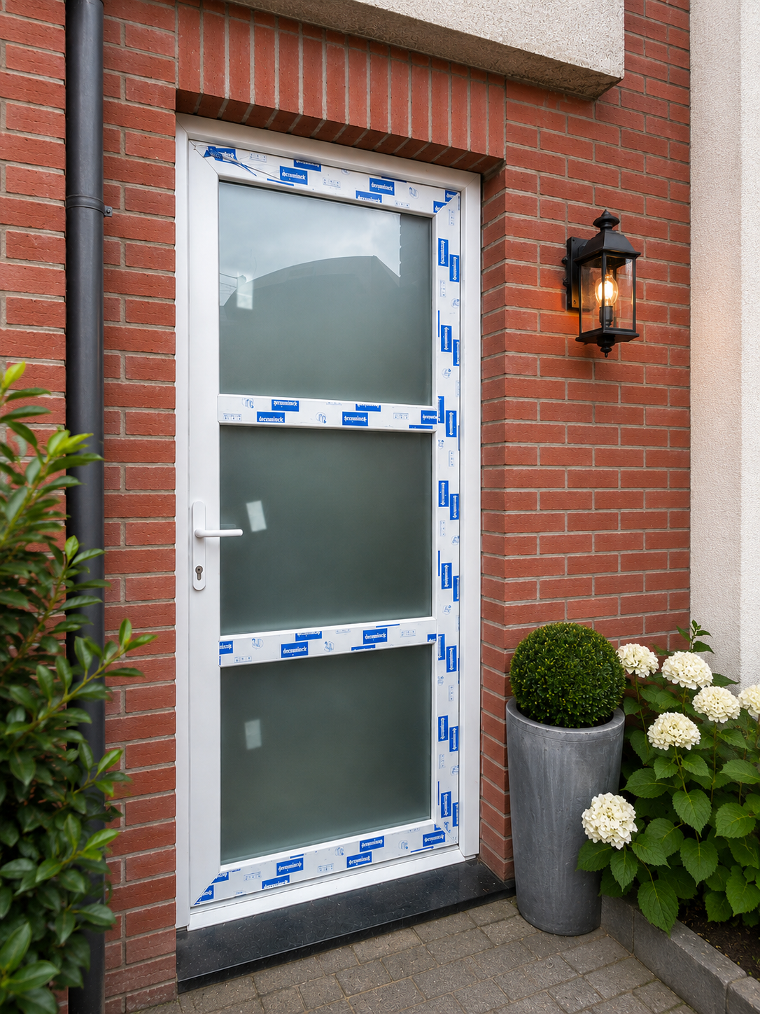 Porte de service PVC sur mesure DECEUNINCK posée en façade